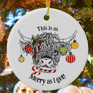 Funny Christmas Highland Cow Ceramic Tree Decoration