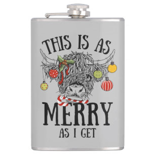 Funny Christmas Highland Cow Hip Flask