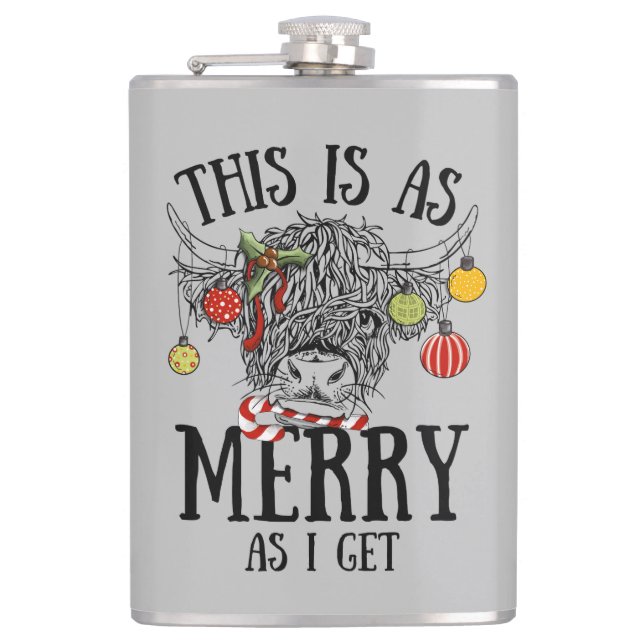 Funny Christmas Highland Cow Hip Flask (Front)