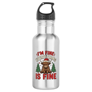 Funny Christmas Highland Cow I’m Fine Everything I 532 Ml Water Bottle