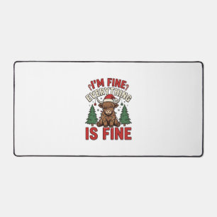 Funny Christmas Highland Cow I’m Fine Everything I Desk Mat