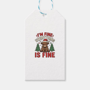 Funny Christmas Highland Cow I’m Fine Everything I Gift Tags