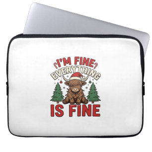 Funny Christmas Highland Cow I’m Fine Everything I Laptop Sleeve