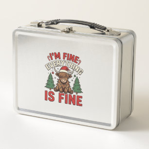 Funny Christmas Highland Cow I’m Fine Everything I Metal Lunch Box