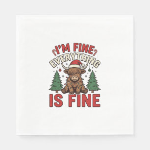 Funny Christmas Highland Cow I’m Fine Everything I Napkin