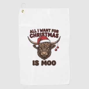 Funny Christmas Highland Cow Moo Shirt Design_1 Golf Towel