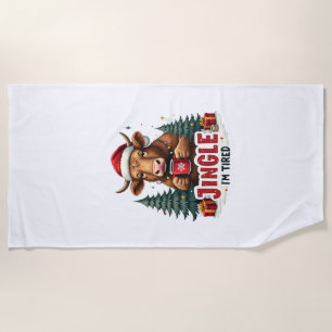Funny Christmas Highland Cow Vintage Holiday Quote Beach Towel