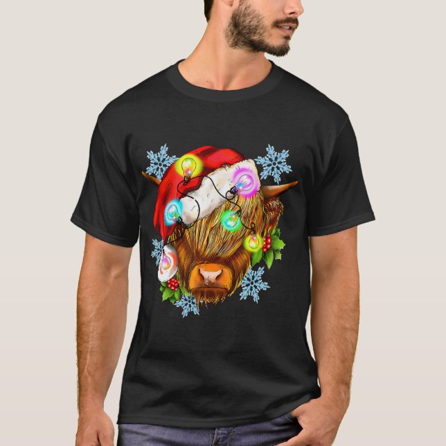 Funny Christmas Highland Cow, Western Christmas Li T-Shirt (Front)
