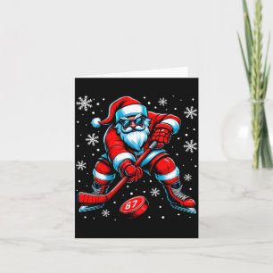 Funny Christmas Hockey Cool Santa Claus 6 7 Meme T Card