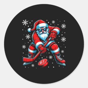 Funny Christmas Hockey Cool Santa Claus 6 7 Meme T Classic Round Sticker