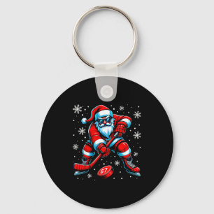 Funny Christmas Hockey Cool Santa Claus 6 7 Meme T Key Ring