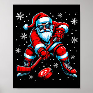 Funny Christmas Hockey Cool Santa Claus 6 7 Meme T Poster