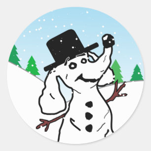 Funny Christmas Holiday Dog Lover Snowman Classic Round Sticker