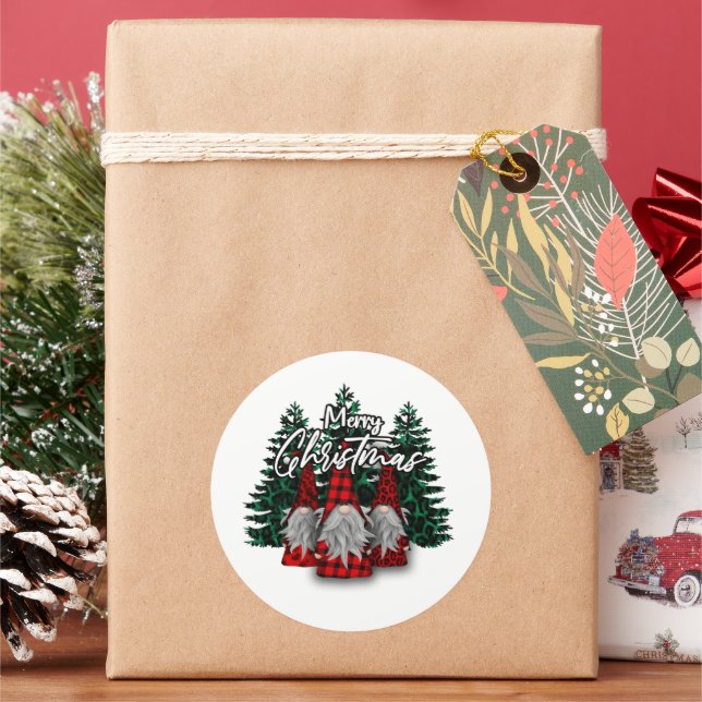 Funny Christmas Holiday gnomes Classic Round Sticker (Holiday)