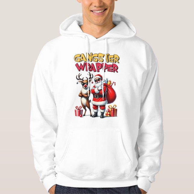 Funny Christmas Hoodie - Gangster Wrapper Santa (Front)
