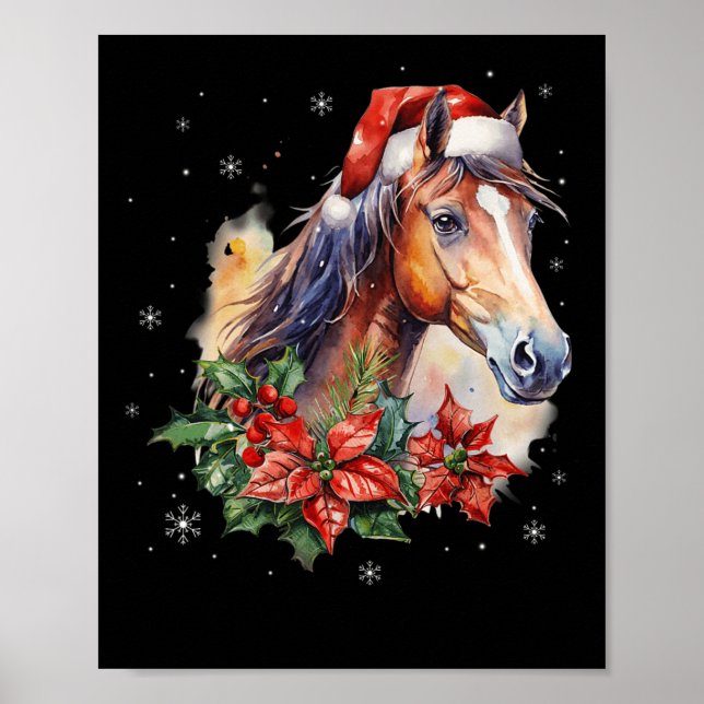 Funny Christmas Horse Santa Hat Animal Equestrian  Poster (Front)