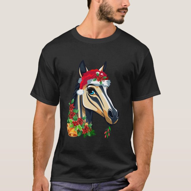 Funny Christmas Horse Santa Xmas Family Pyjamas Fu T-Shirt (Front)