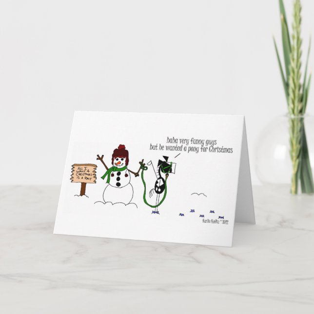 Funny Christmas Horse & Snowman Cartoon Card (Front)