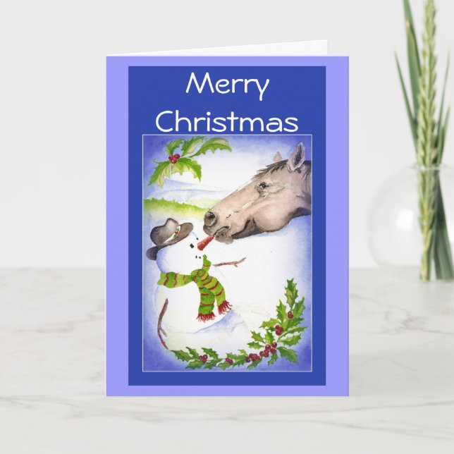 Funny Christmas Horse & Snowman Humour Holiday Card (Front)