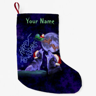 Funny Christmas Howlidays Wolf Pun Custom Name Small Christmas Stocking