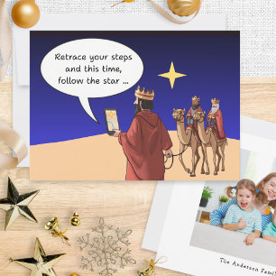 Funny Christmas Humour 3 Kings Satnav Star Photo Holiday Card
