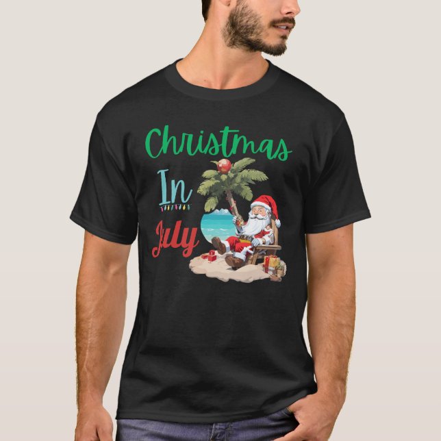 Funny Christmas In July Beach Party Dear Santa T-Shirt (Front)