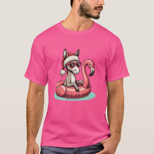 Funny Christmas in July Donkey Santa Flamingo Floa T-Shirt