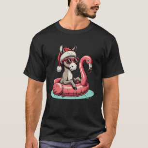 Funny Christmas in July Donkey Santa Flamingo Floa T-Shirt