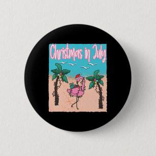 Funny Christmas In July Flamingo Christmas In July 6 Cm Round Badge