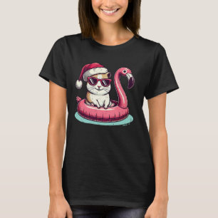 Funny Christmas in July Hamster Santa Flamingo Flo T-Shirt