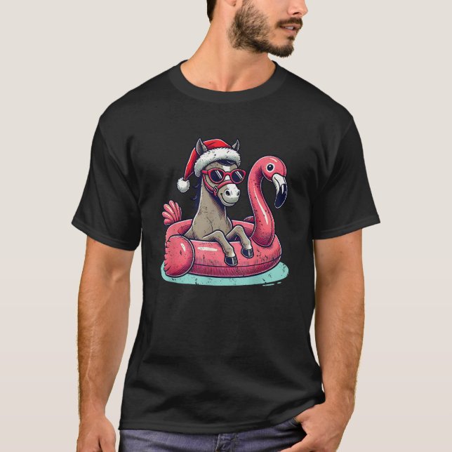 Funny Christmas in July Horse Mum Santa Flamingo F T-Shirt (Front)