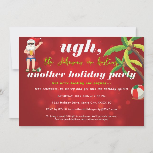 Funny Christmas In July Santa Beer Beach Party Invitation (Front)