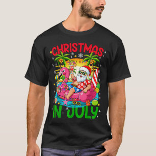 Funny Christmas In July Santa Flamingo Float T-Shirt