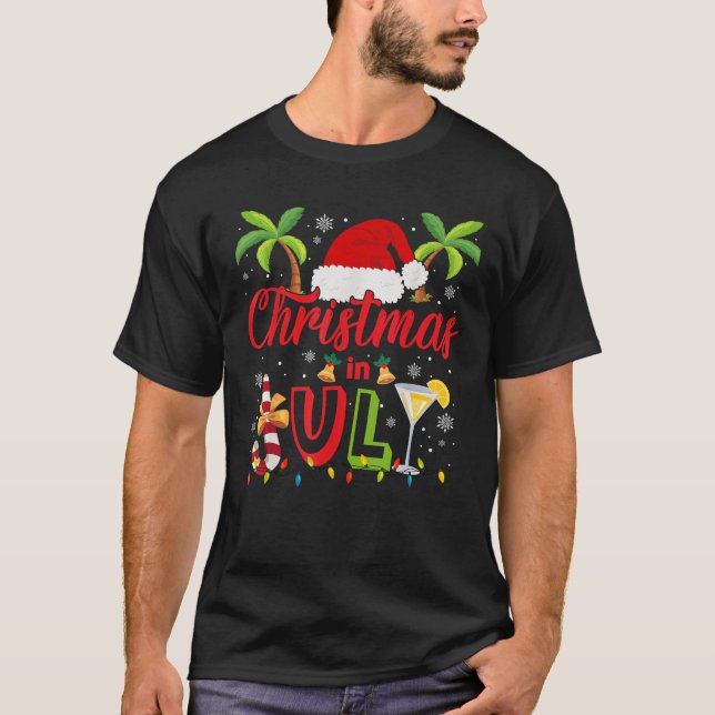 Funny Christmas In July Santa Hat With Candy Cane  T-Shirt (Front)