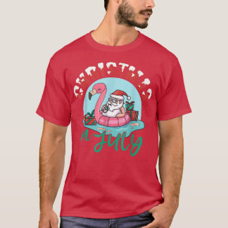 Funny Christmas In July Santa Holiday Flamingo Sum T-Shirt