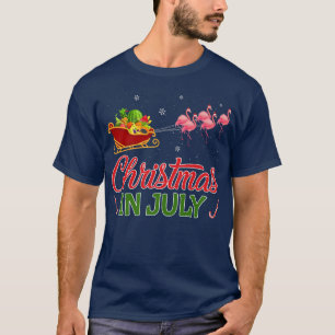 Funny Christmas In July Santa Sleigh Flamingo Summ T-Shirt