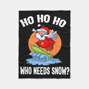 Funny Christmas In July Santa Surfing Summer Beach Fleece Blanket