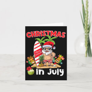 Funny Christmas In July Santa Surfing Summer Tiki  Card