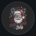 Funny Christmas In July Santa Us Flag Sungles Summ Classic Round Sticker<br><div class="desc">Funny Christmas In July Santa Us Flag Sungles Summer Xmas</div>