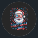 Funny Christmas In July Santa Us Flag Sungles Summ Classic Round Sticker<br><div class="desc">Funny Christmas In July Santa Us Flag Sungles Summer Xmas</div>