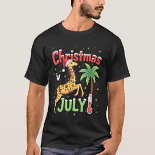 Funny Christmas in July Shirt Santa Giraffe Palm T