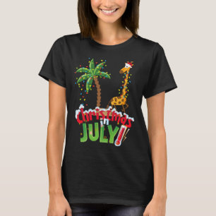 Funny Christmas In July Shirt Santa Giraffe Palm T