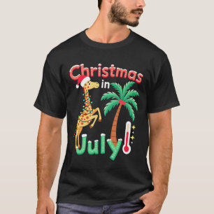 Funny Christmas in July Shirt Santa Giraffe Palm T