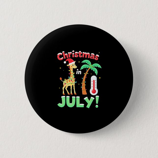 Funny Christmas in July Shirt Santa Giraffe Palm T 6 Cm Round Badge (Front)