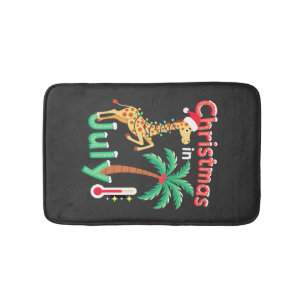 Funny Christmas in July Shirt Santa Giraffe Palm T Bath Mat