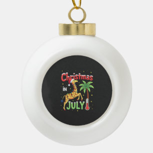 Funny Christmas in July Shirt Santa Giraffe Palm T Ceramic Ball Christmas Ornament