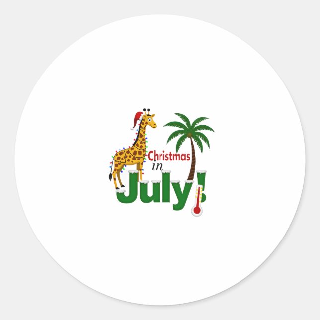 Funny Christmas in July Shirt Santa Giraffe Palm T Classic Round Sticker (Front)