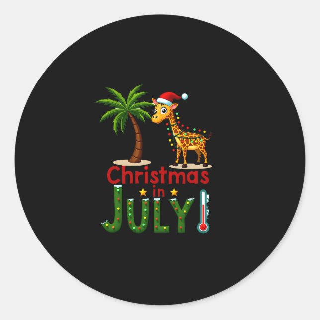 Funny Christmas in July Shirt Santa Giraffe Palm T Classic Round Sticker (Front)