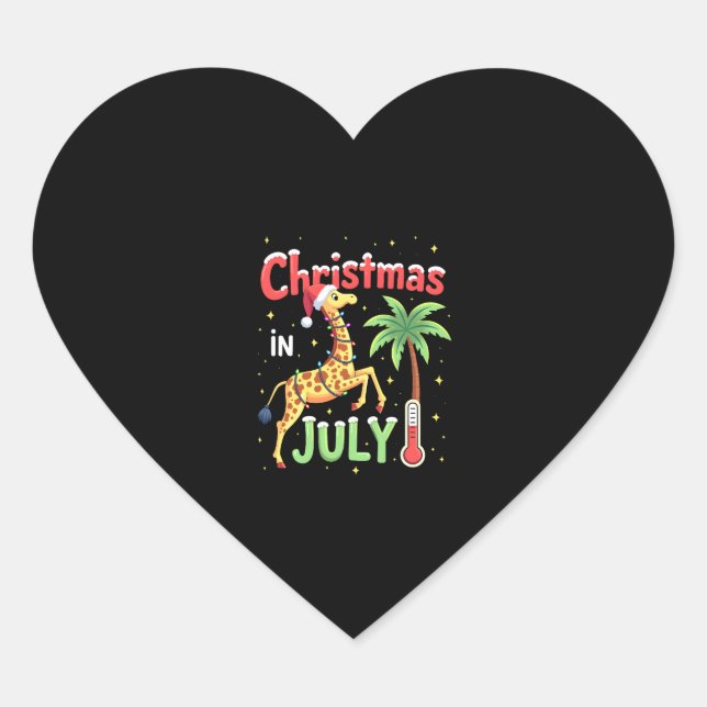 Funny Christmas in July Shirt Santa Giraffe Palm T Heart Sticker (Front)