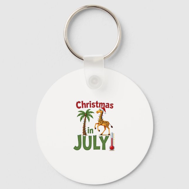 Funny Christmas in July Shirt Santa Giraffe Palm T Key Ring (Front)